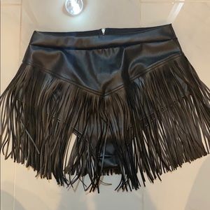 Faux leather fringe sexy skirt